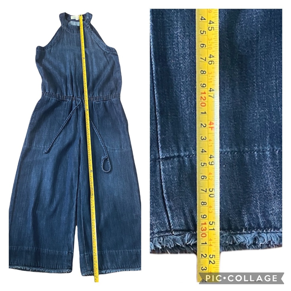 Cloth & Stone Bella Dahl Denim Wide Leg Jumpsuit Raw Hem High Neck Halter Romper - Picture 14 of 15